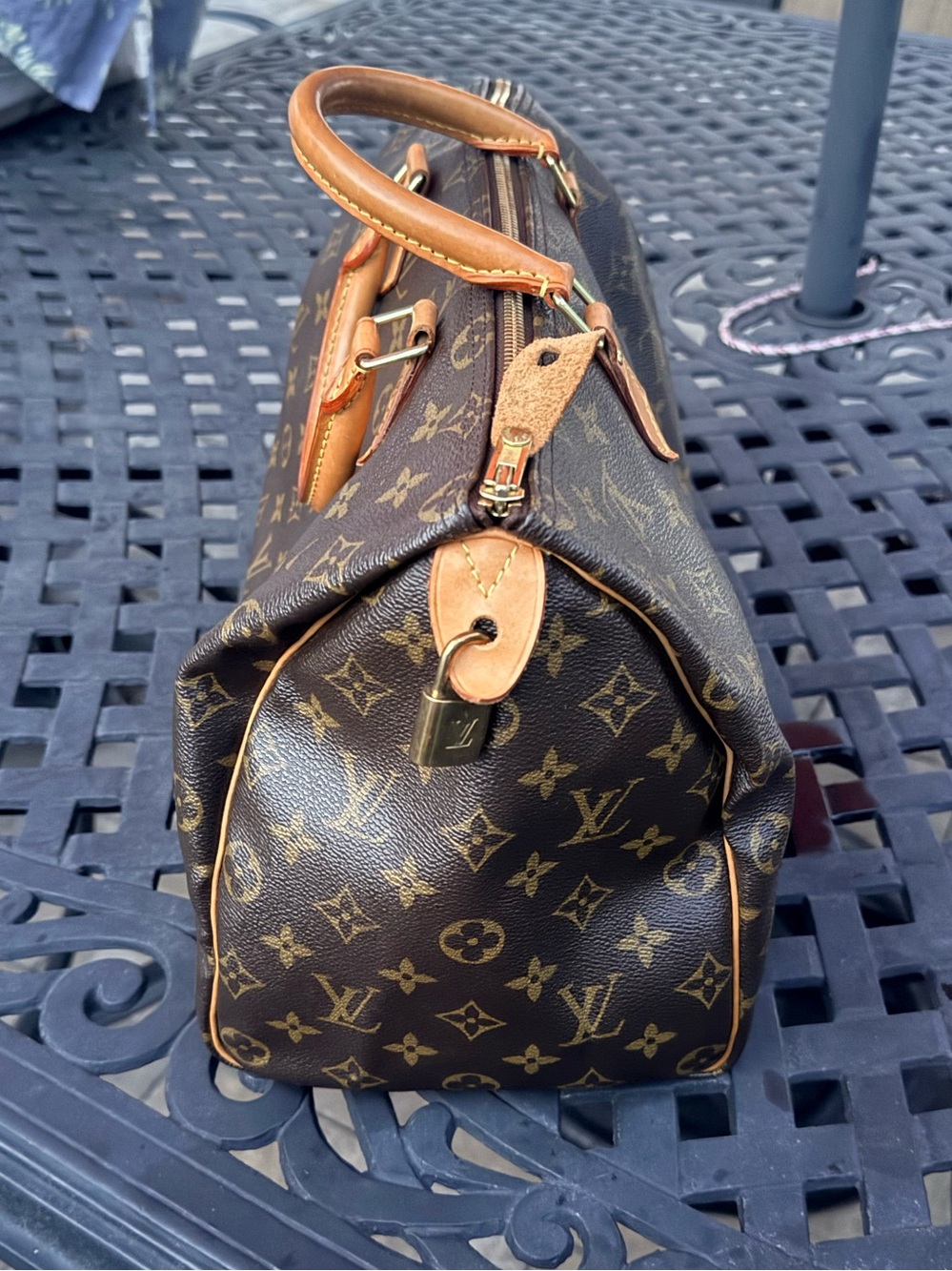 Louis Vuitton Brown Speedy 35 Monogram Canvas Duffel Bag with Tan Trim - Picture 4 of 8